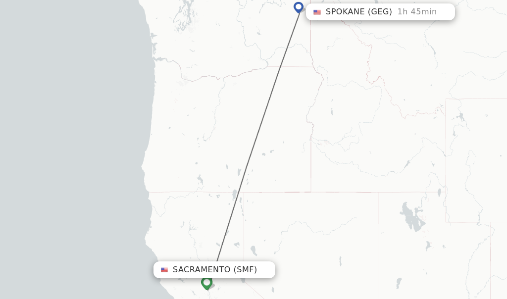 Flights from Sacramento to Spokane route map