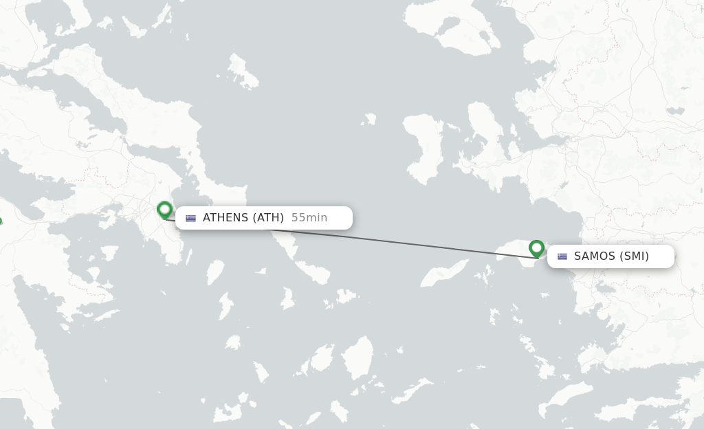 Flights from Samos to Athens route map
