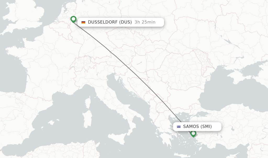 Flights from Samos to Dusseldorf route map