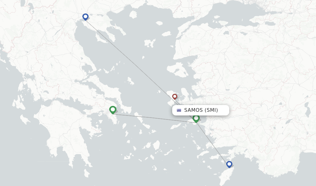 Route map with flights from Samos with Sky Express