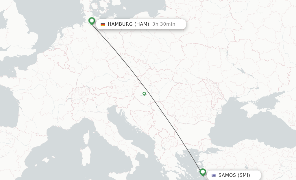 Flights from Samos to Hamburg route map