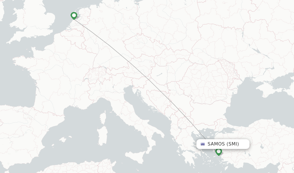 Route map with flights from Samos with Transavia