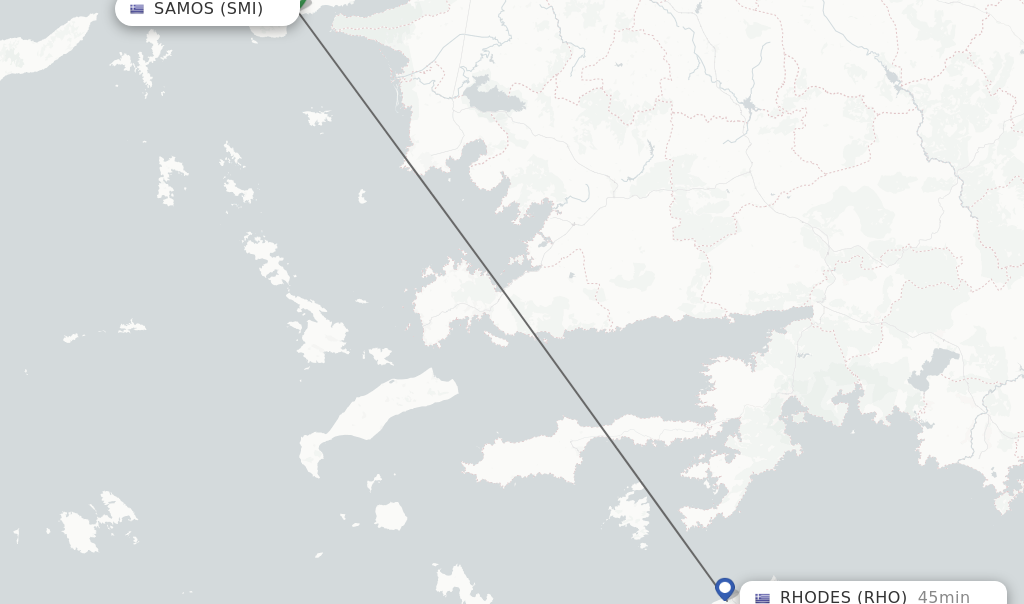 Flights from Samos to Rhodes route map