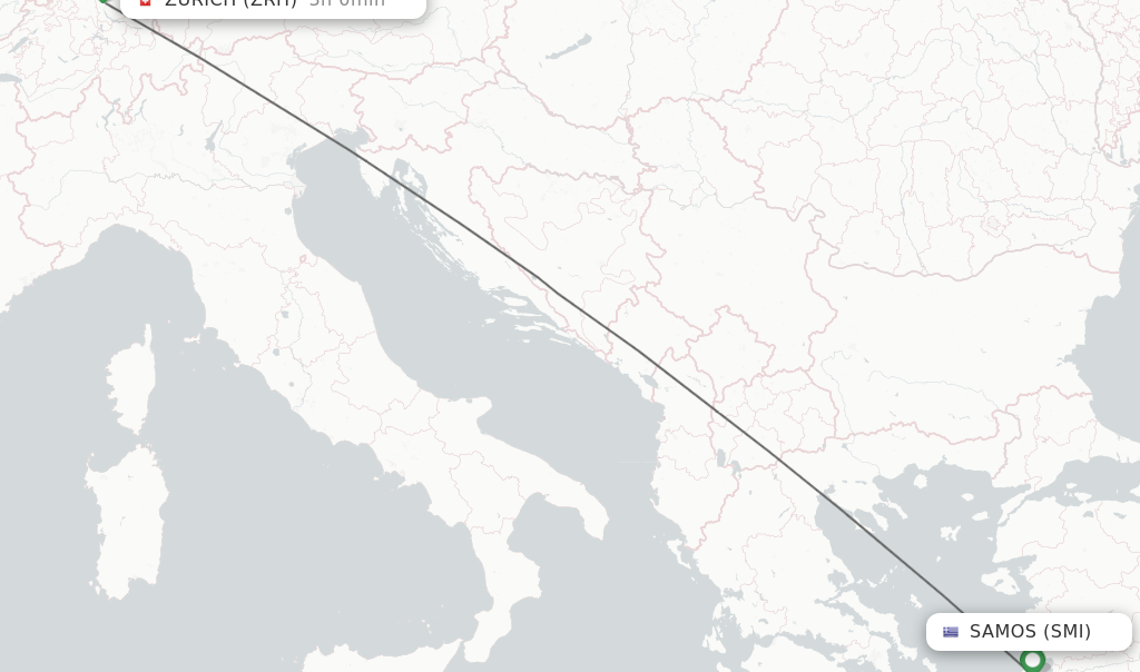 Flights from Samos to Zurich route map
