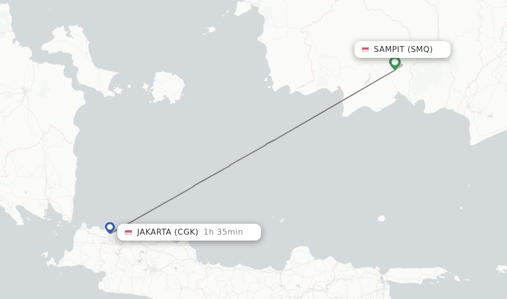 Flights from Sampit to Jakarta route map