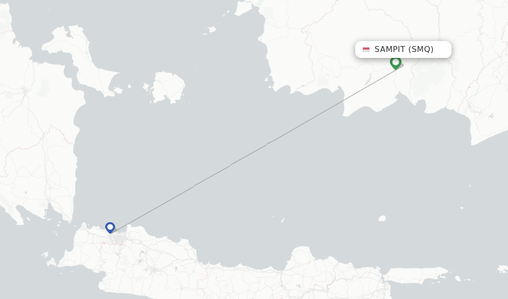 Route map with flights from Sampit with Nam Air