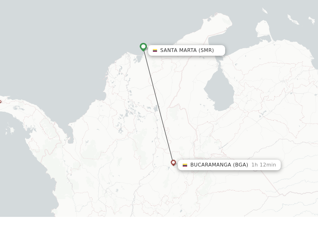 Flights from Santa Marta to Bucaramanga route map