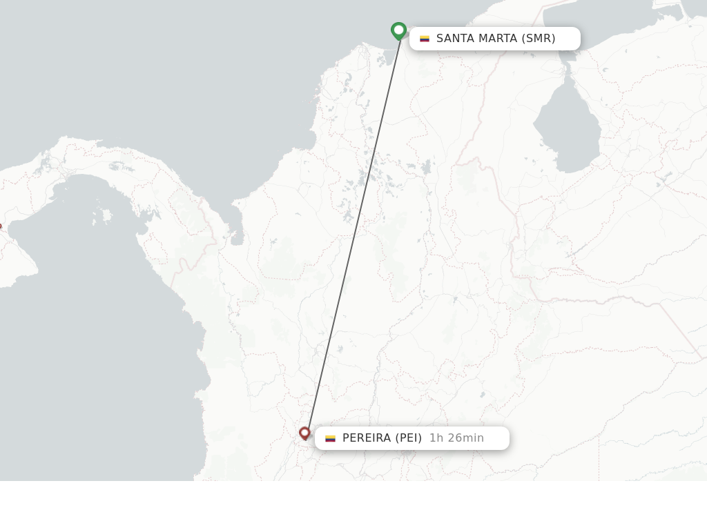 Flights from Santa Marta to Pereira route map