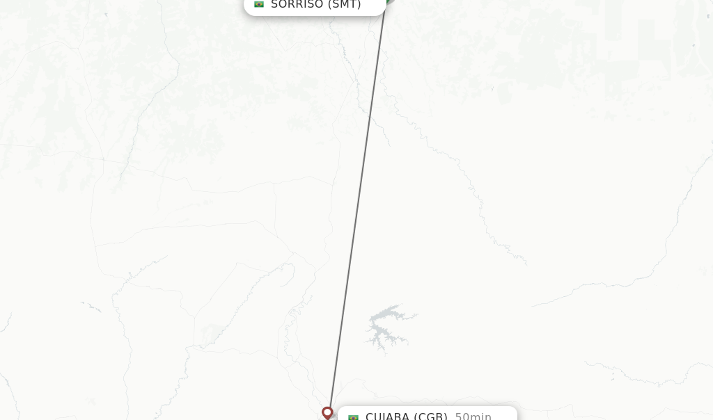 Flights from Sorriso to Cuiaba route map