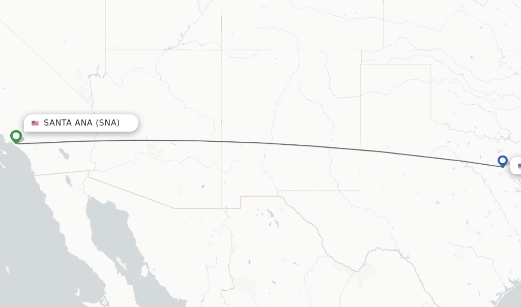 Flights from Santa Ana to Dallas route map