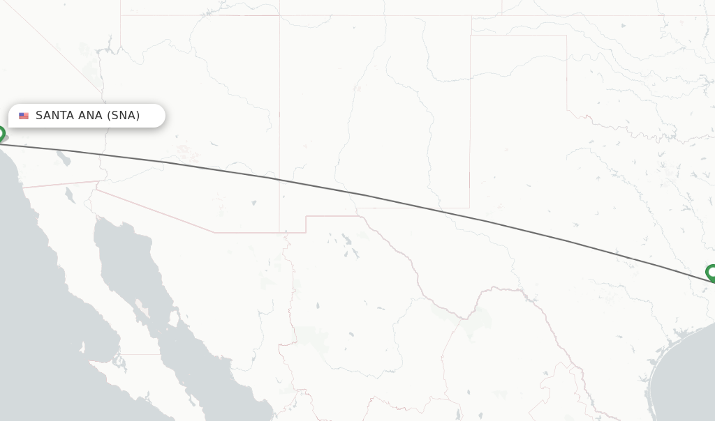 Flights from Santa Ana to Houston route map