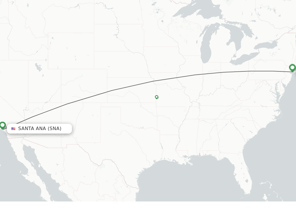 Flights from Santa Ana to New York route map