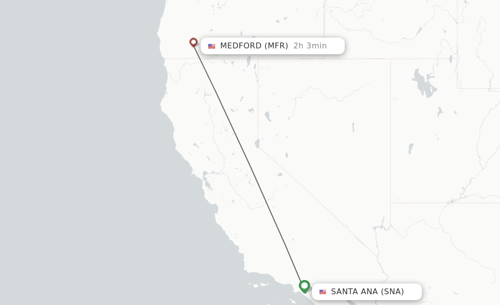 Flights from Santa Ana to Medford route map
