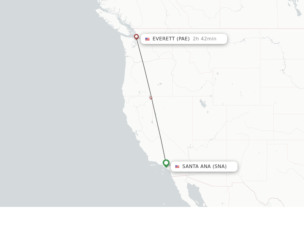 Flights from Santa Ana to Everett route map