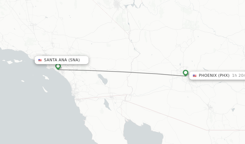 Flights from Santa Ana to Phoenix route map