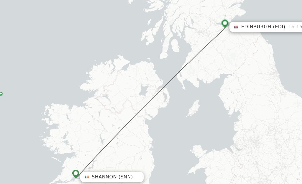 Flights from Shannon to Edinburgh route map