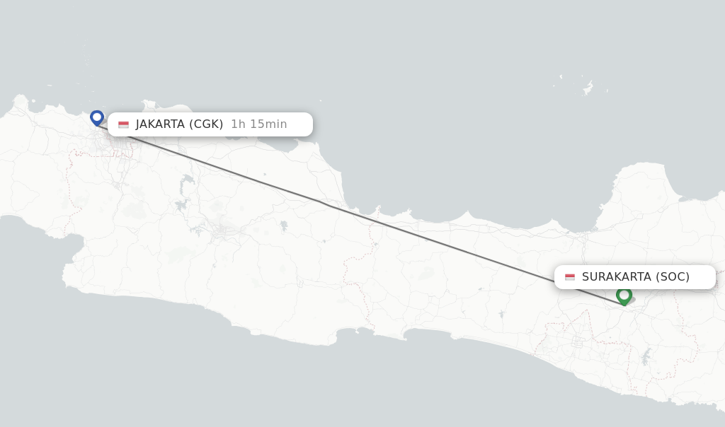 Flights from Surakarta to Jakarta route map