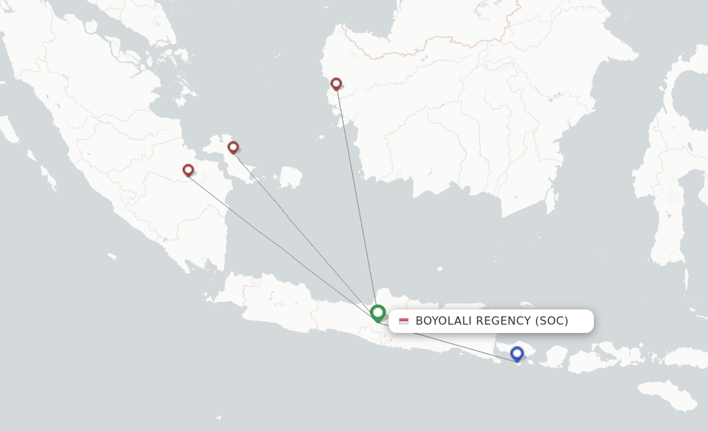 Route map with flights from Surakarta with Nam Air