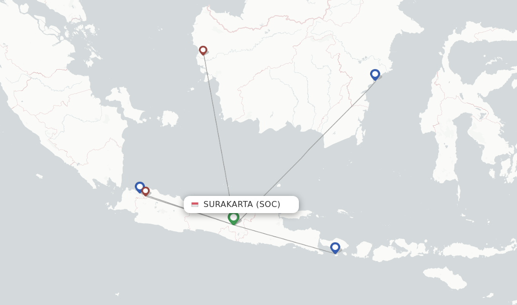 Flights from Surakarta to Palembang route map