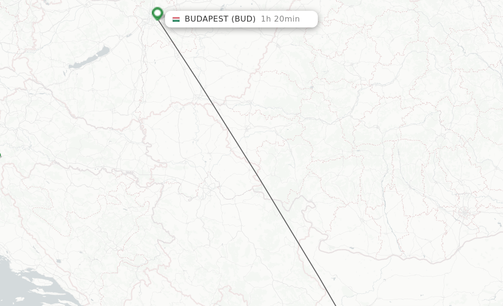 Flights from Sofia to Budapest route map