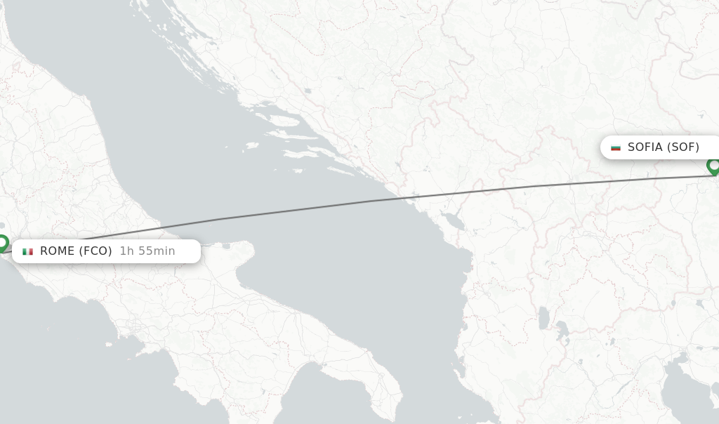 Flights from Sofia to Rome route map