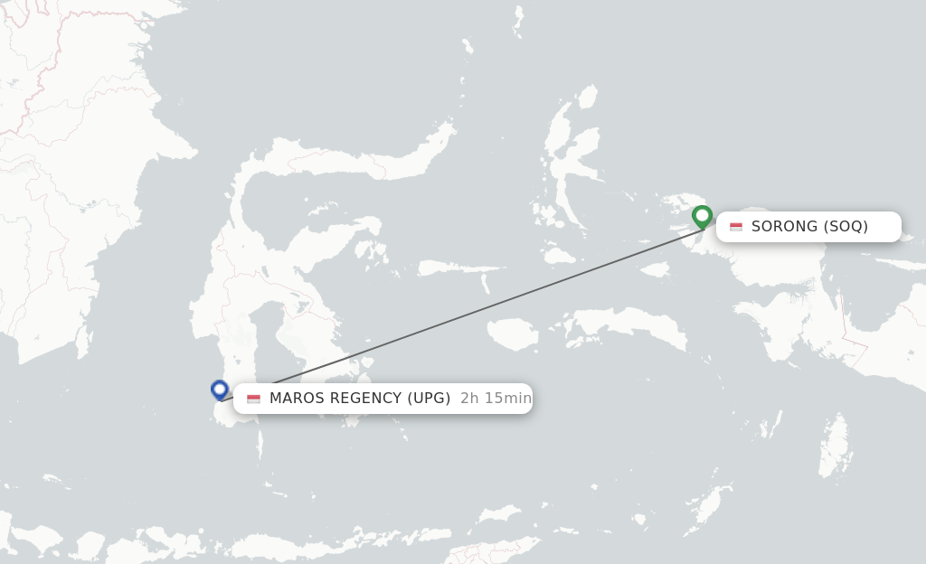 Flights from Sorong to Ujung Pandang route map