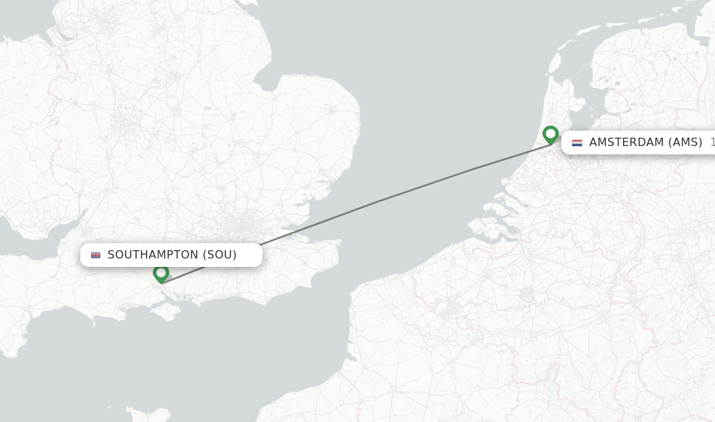 Flights from Southampton to Amsterdam route map