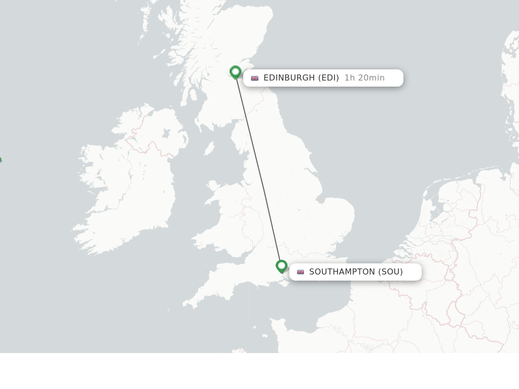 Flights from Southampton to Edinburgh route map