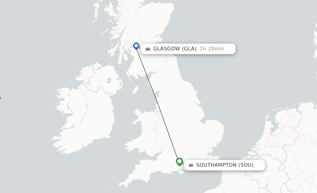 Flights from Southampton to Glasgow route map