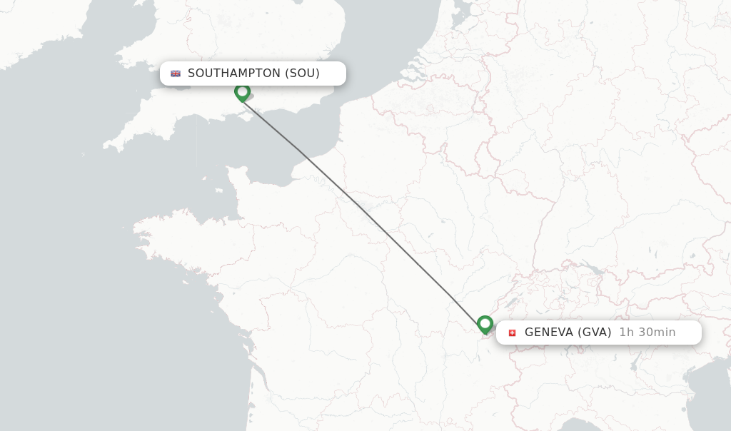 Flights from Southampton to Geneva route map