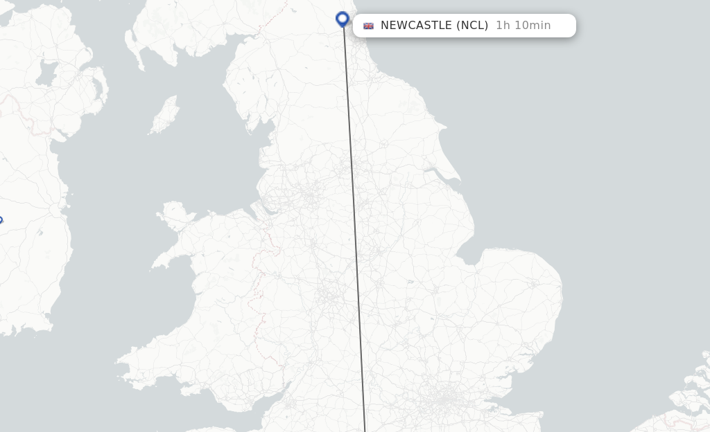 Flights from Southampton to Newcastle route map