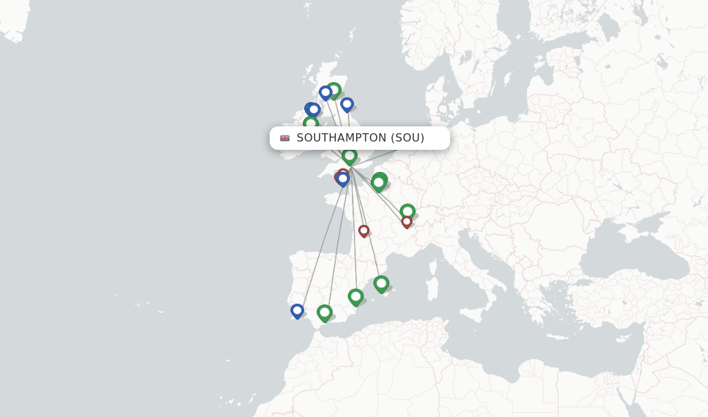 Flights from Southampton to Belfast route map