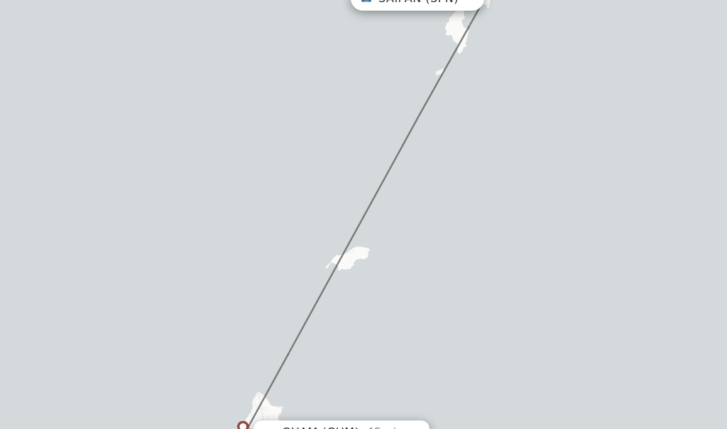 Flights from Saipan to Guam route map