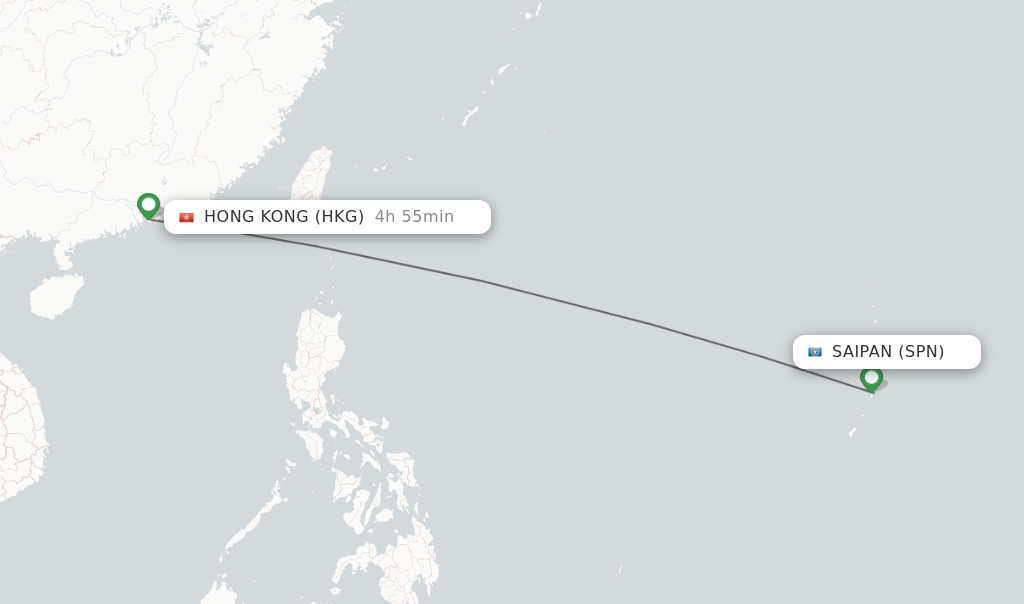 Flights from Saipan to Hong Kong route map