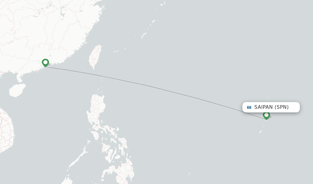 Route map with flights from Saipan with Hong Kong Airlines