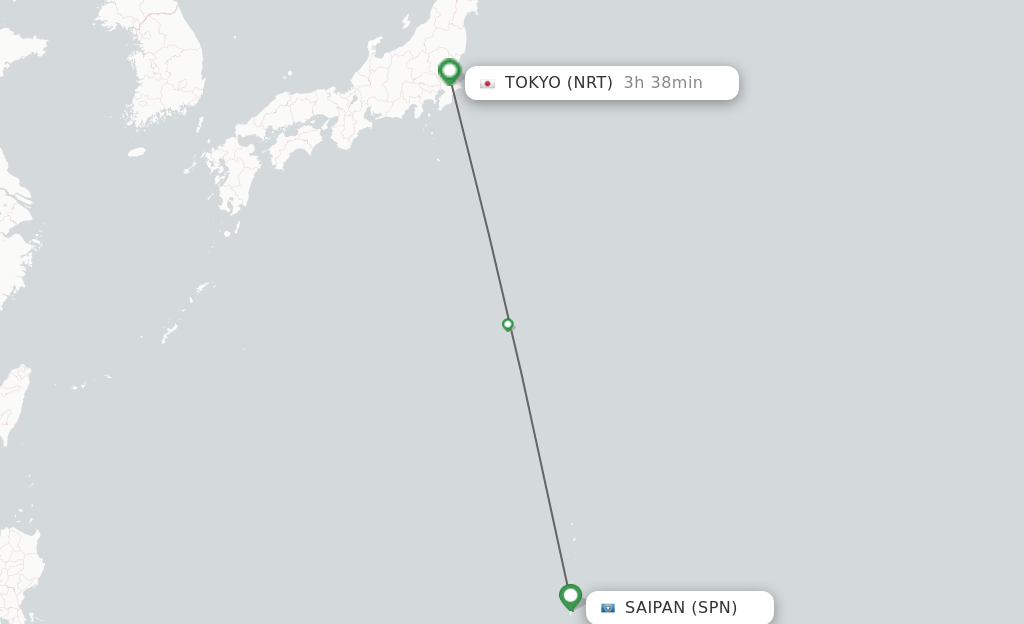 Flights from Saipan to Tokyo route map