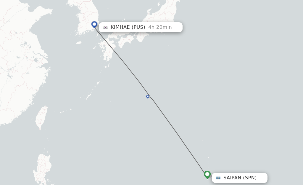 Flights from Saipan to Busan route map
