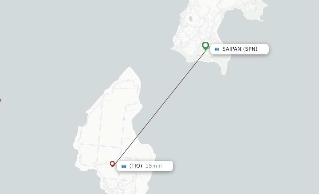 Flights from Saipan to Tinian route map