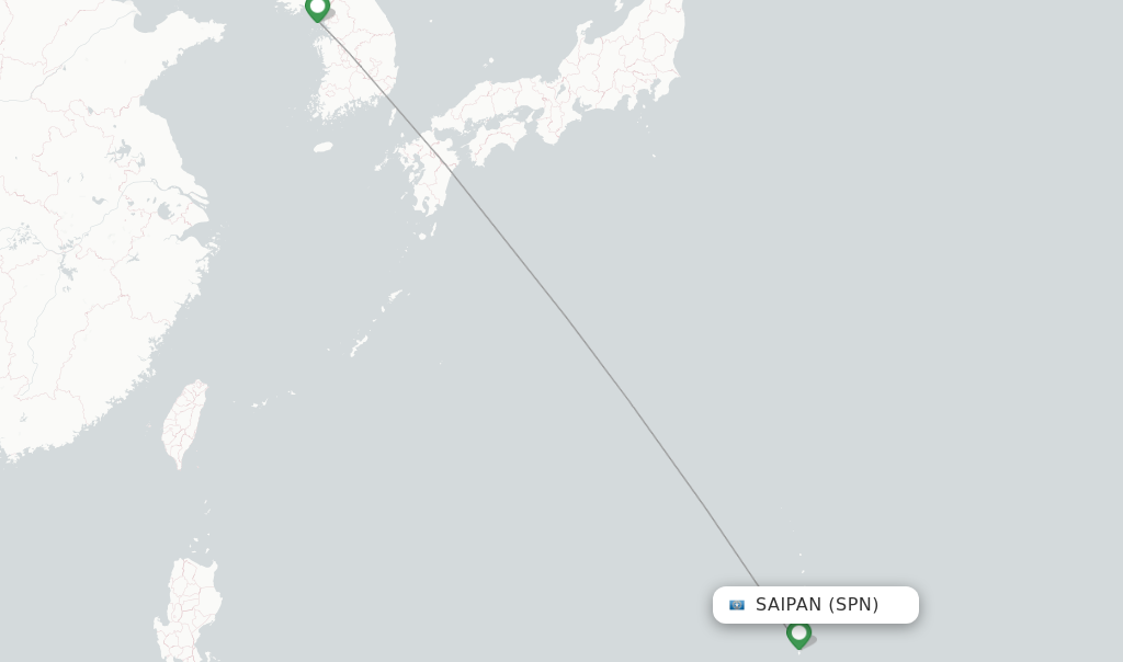 Route map with flights from Saipan with T´Way Air