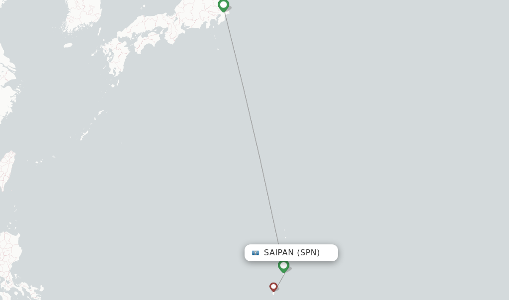 Route map with flights from Saipan with United
