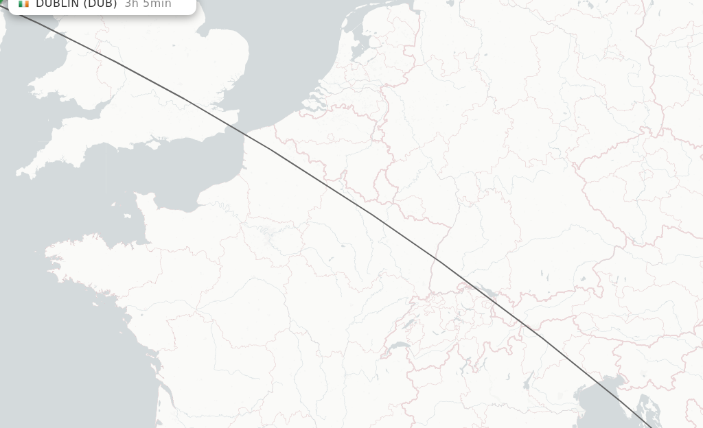 Flights from Split to Dublin route map