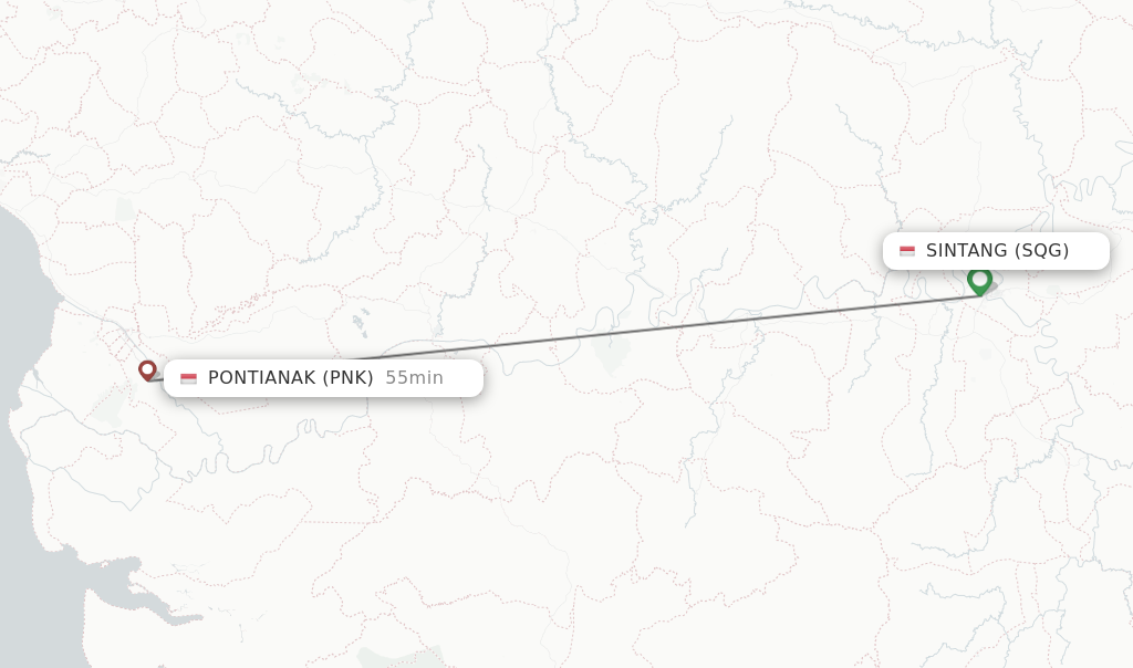 Flights from Sintang to Pontianak route map