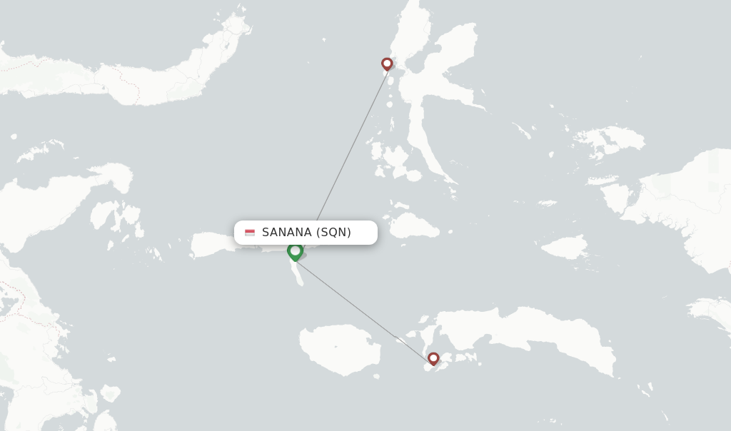 Route map with flights from Sanana with Trigana Air