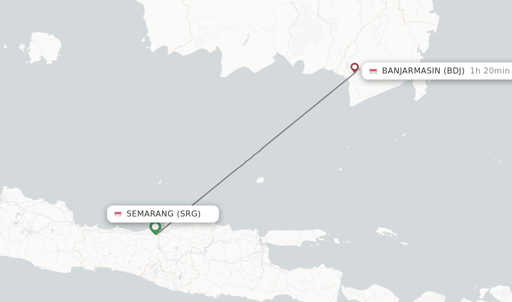 Flights from Semarang to Banjarmasin route map