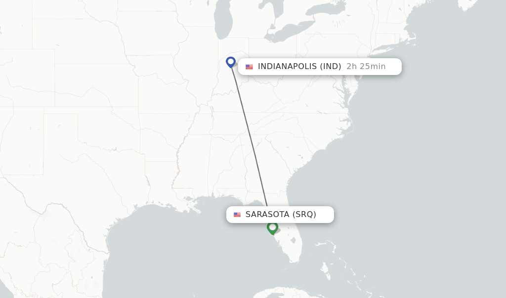 Flights from Sarasota to Indianapolis route map
