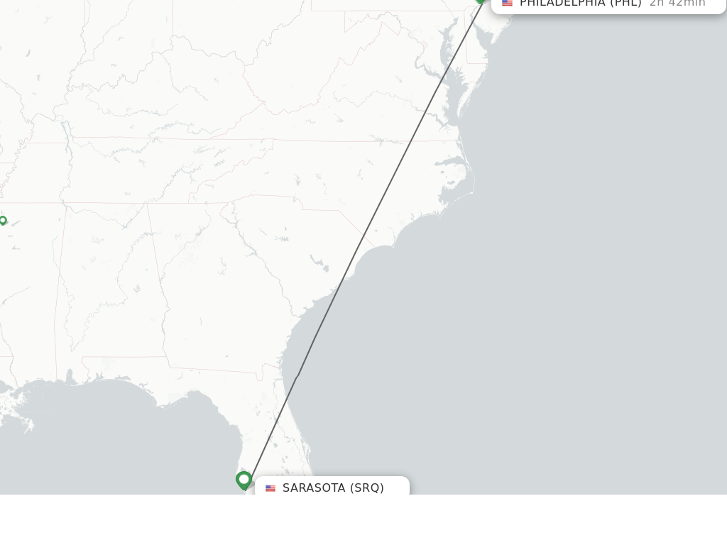 Flights from Sarasota to Philadelphia route map