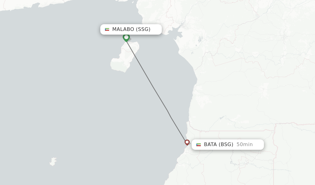 Flights from Malabo to Bata route map