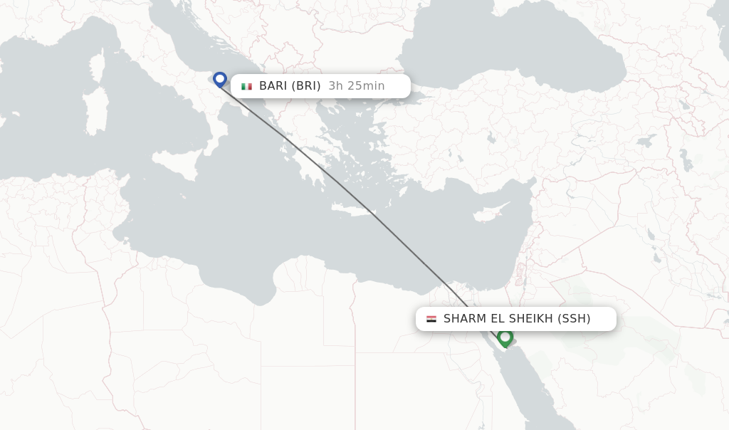 Flights from Sharm el Sheikh to Bari route map