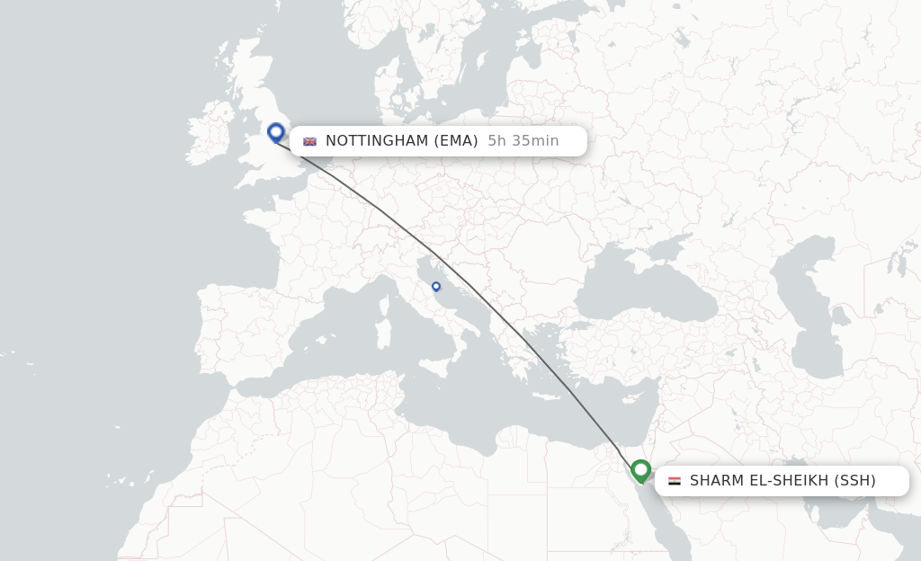 Flights from Sharm el Sheikh to Leicestershire route map