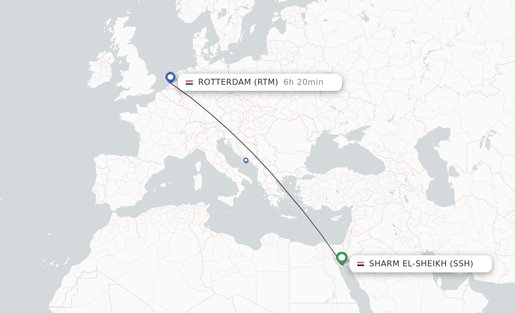 Flights from Sharm el Sheikh to Rotterdam route map
